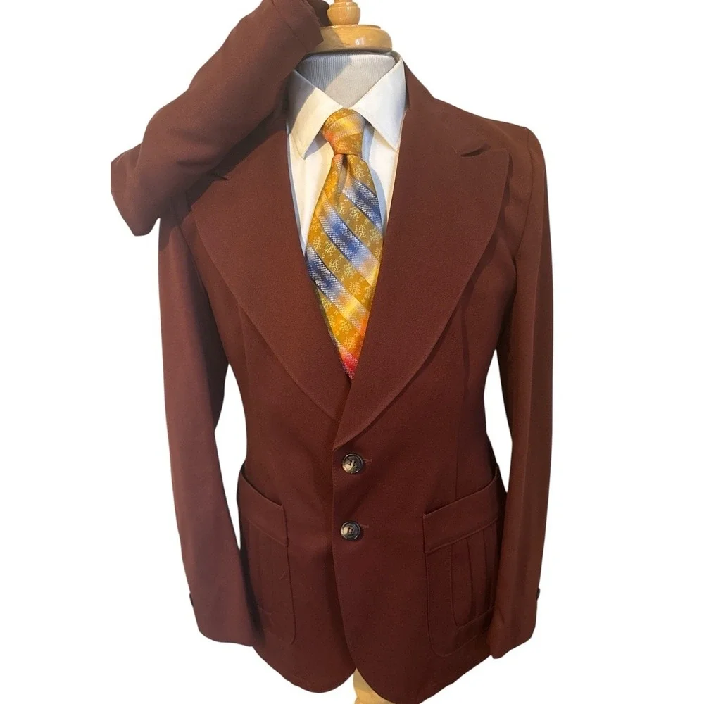 Montgomery Ward Polyester Suit Sz 38L Blazer 30 x 33 Pants True Vintage Flared